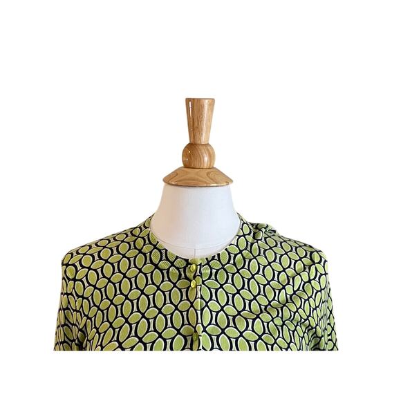 Crown & Ivy Navy & Green Geometric Print Cotton Blend 3/4 Sleeve Cardigan, S - Picture 2 of 12